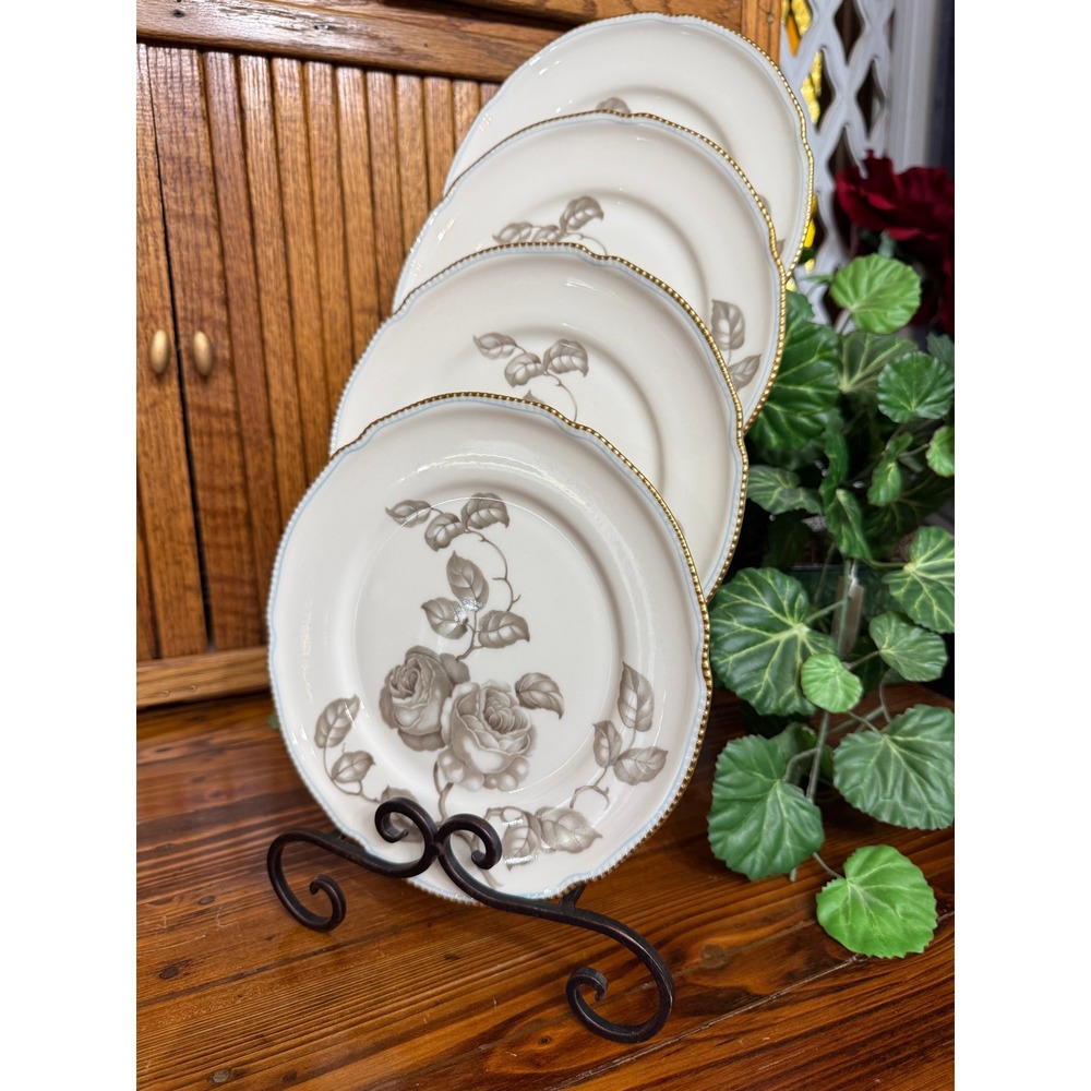 Castleton China Gloria Bread & Butter Plate Set of 4 Cream Rose Gold Rim Vintage